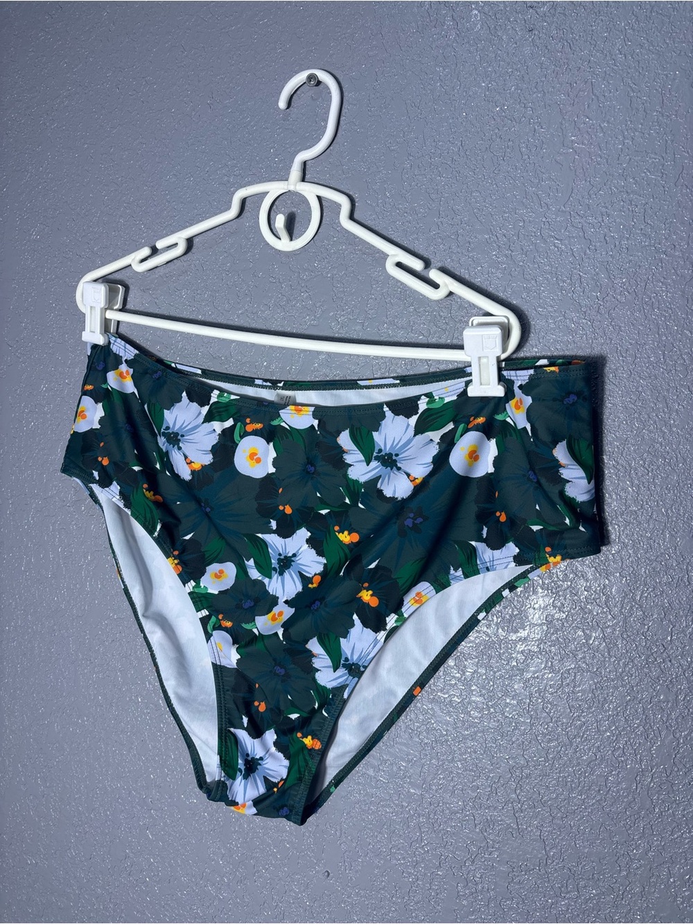 High-Waist Floral Bikini Bottoms - Dark Green